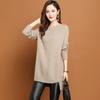 Women's Crew Neck Sweater Autumn Winter Loose Midi Pullover Knitwear Simple Irregular Hem Thick Knit Top Solid Color Stretch Jumper