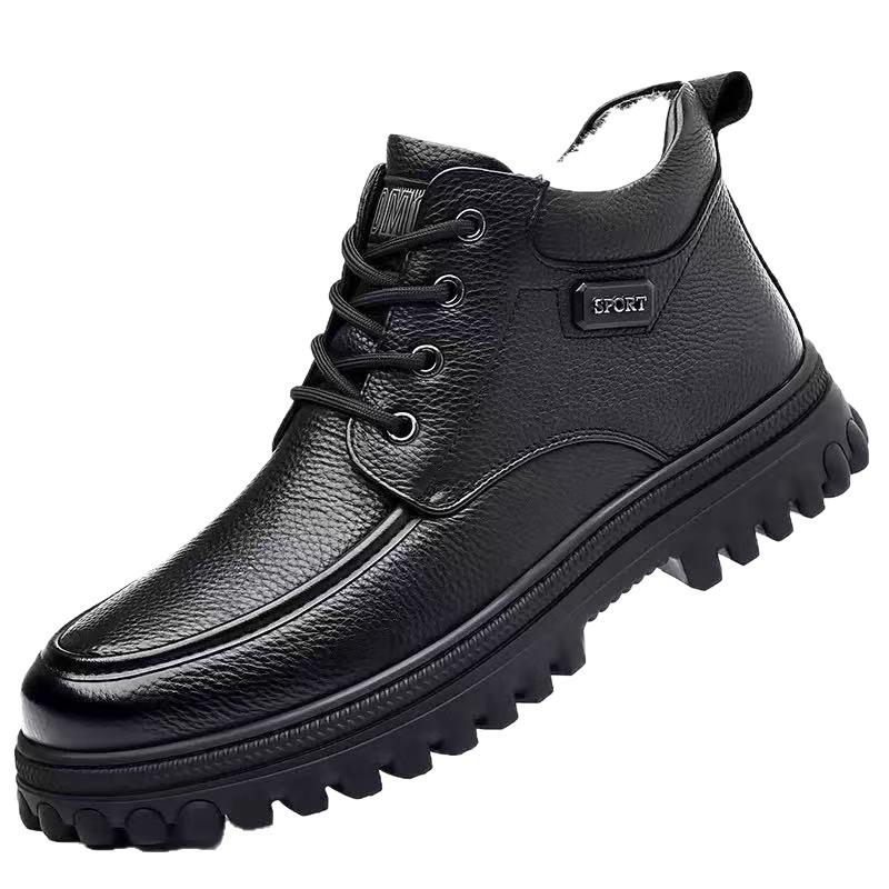 Зимние новые мужские хлопковые ботинки с высоким верхом, бархатные теплые ботинки на толстой подошве, ботинки для снега для мужчин среднего и пожилого возраста, уличные повседневные нескользящие кожаные ботинки