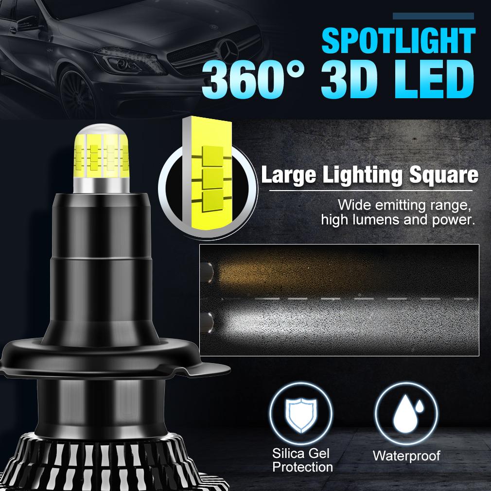 2Pcs 8-Sides 20000LM 3D H7 LED Canbus 360° H1 H3 HB3 HB4 9012 Hir2 Led H11 H8 9006 9005 Car Headlight Bulb Fog Lamp For Auto 12V