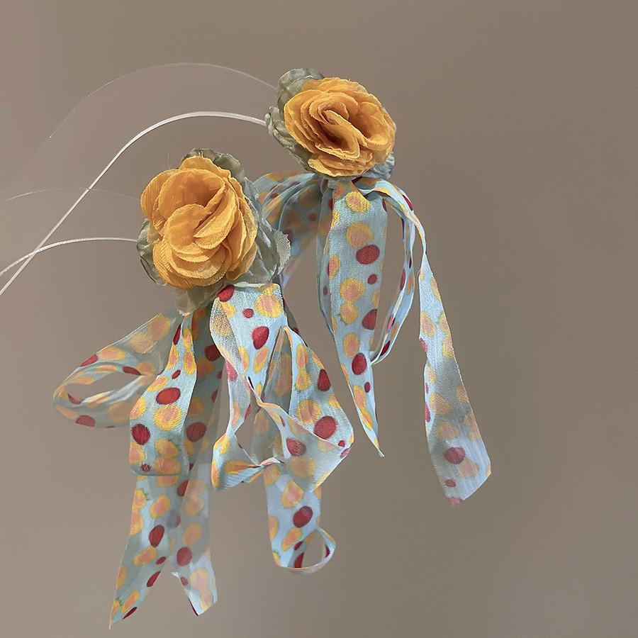 Серьги с кисточками в виде цветов из шифона "Серебряная игла", Милый стиль Мори, Дофаминовый тренд, Универсальные женские серьги