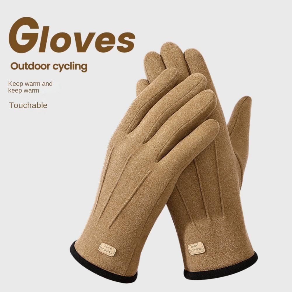 Double Sided Plush Finger Gloves Suede Fabric Warm Gloves New Touch Screen Gloves Men's Style