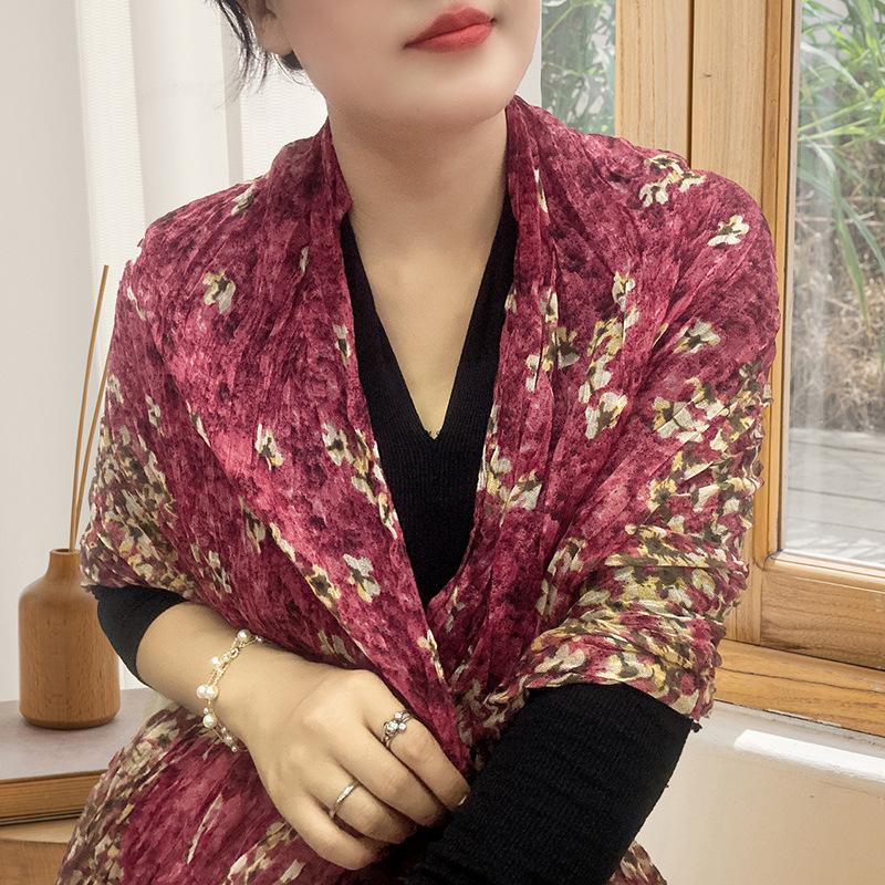 Small Floral Thin Mori Age-reducing Wrinkled Sunscreen Silk Scarf Women's Summer New Versatile Shawl Fashion Trends