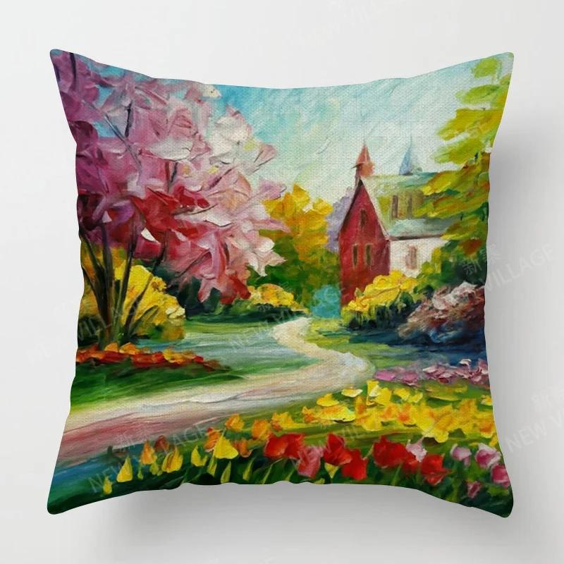 Vibrant Garden Pillowcases Colorful Floral Designs for Home Decor Perfect Spring Gift with Trees Flowers Moon Scenes