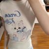 Летняя хлопковая женская футболка с милым мультяшным принтом, повседневная, приталенного кроя, с круглым вырезом и коротким рукавом, футболки харадзюку белая y2k топ