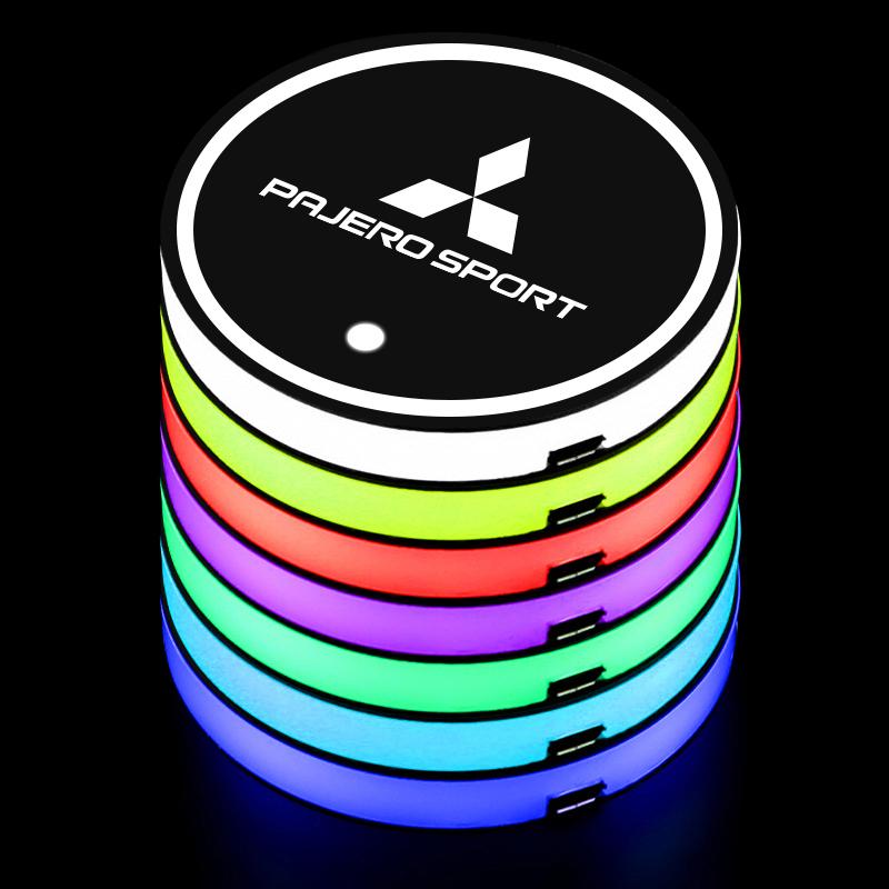 2Pcs Car Water Cup Holder LED Ambient Light Accessories For Mitsubishi 9 Ralliart EX ASX L200 Colt Outlander Pajero Lancer Cross QQ7