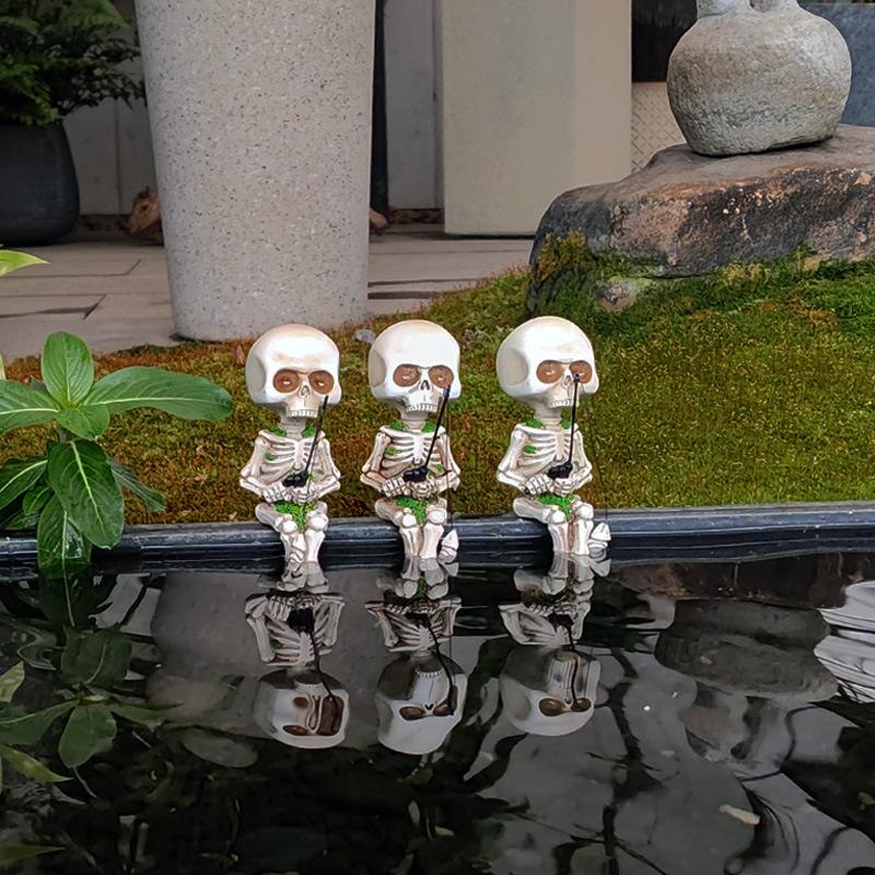 1PC Halloween Fishing Skeleton Resin Crafts Atmosphere Ghost Festival Decorative Ornaments