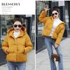 Women Thick Outerwear Solid Hooded Coats  Winter Jackets Short Female Cotton Padded Bread Jacket Coat Stand Collar Overcoat