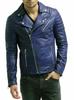 Men's Genuine Soft Lambskin Leather Jacket Blue Handmade Motorcycle Biker Jacket