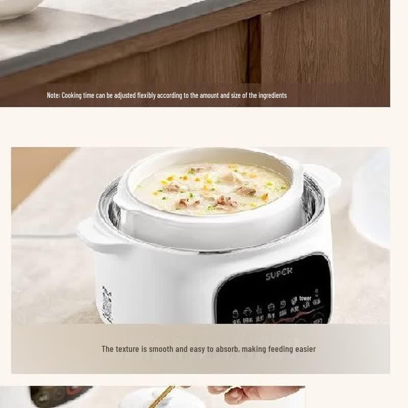 SUPOR 4L Multi-Function Smart Electric Double Boiler with White Porcelain Inner Pots CN plug (adapter included)
