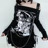 2KWEIRD Y2k Одежда Мода Панк Футболки для Женщин Сексуальные С открытыми плечами С длинным рукавом Футболки Футболки Японская Туника на шнурке Женская Футболка