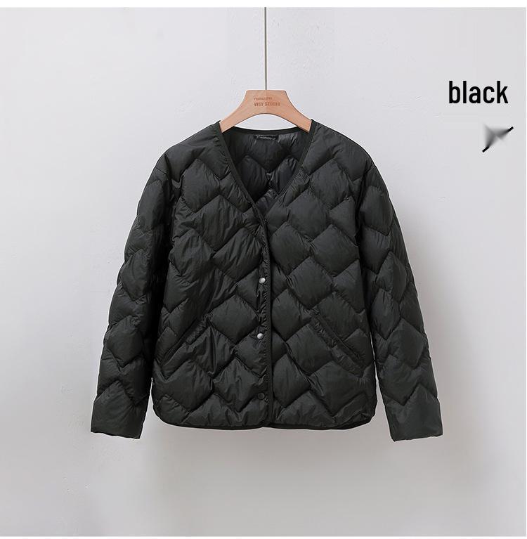 Женский легкий пуховик с V-образным вырезом, 2025: Повседневная, без воротника, короткая, верхняя одежда больших размеров