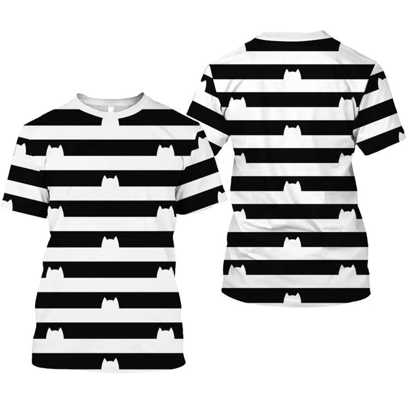 Striped Rainbow Cat 3D Printed T-shirt Fashionable Men's Fun Design Short Sleeve Top Summer Casual Personalized O-neck Clothing