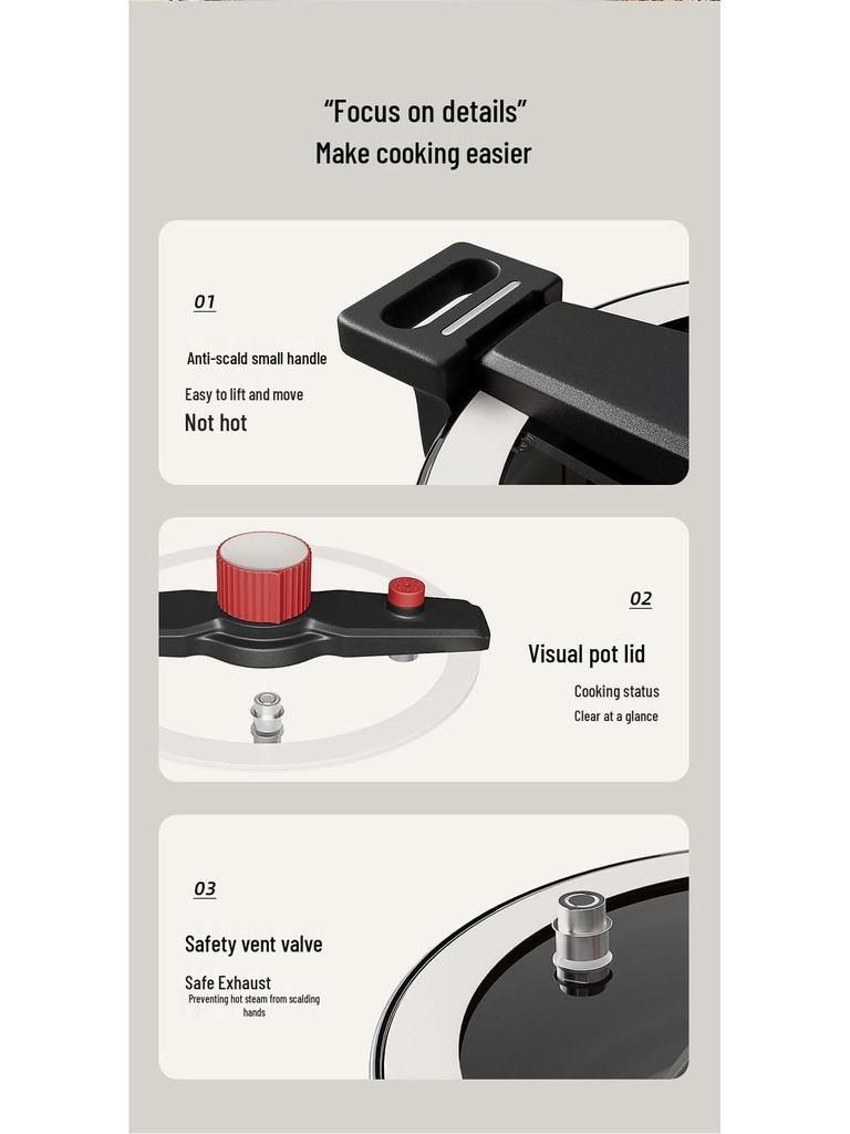 Устойчивая к давлению кастрюля с антипригарным покрытием для газовых и индукционных плит, безопасная и взрывозащищенная, идеально подходит для супов и рагу.