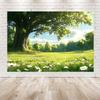 2D Ткань для фона «Природный луг» Зеленое дубовое дерево Белая ромашка Фотографический фон