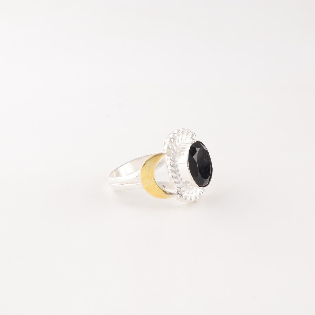 Natural Black Onyx Gemstone 925 Sterling Silver Jewelry Handmade Tow Tone Ring RR-61-21