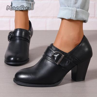 Модные женские элегантные туфли-лодочки, женские повседневные туфли на толстом высоком каблуке с круглым носком, туфли для платья для женщин, туфли с ремешком и пряжкой, Zapatos De Mujer, размер 43