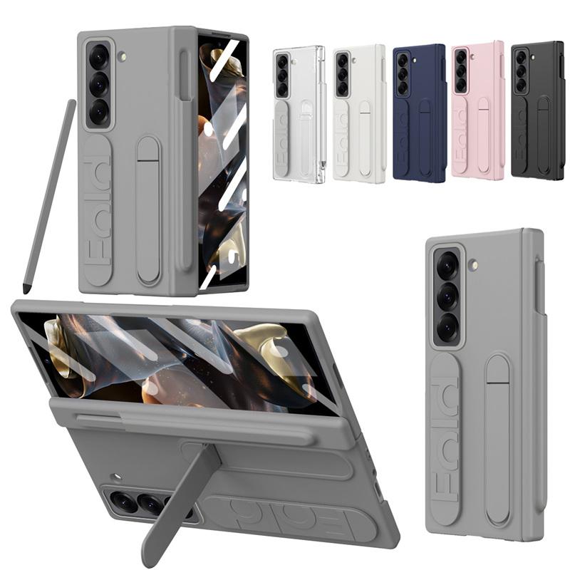 Hinge Elastic Wristband Stand Pen Slot Case for Samsung Z Fold Special / W25 / Z Fold 8 7 / Z Fold8 Ultra Tempered Glass Sytlus