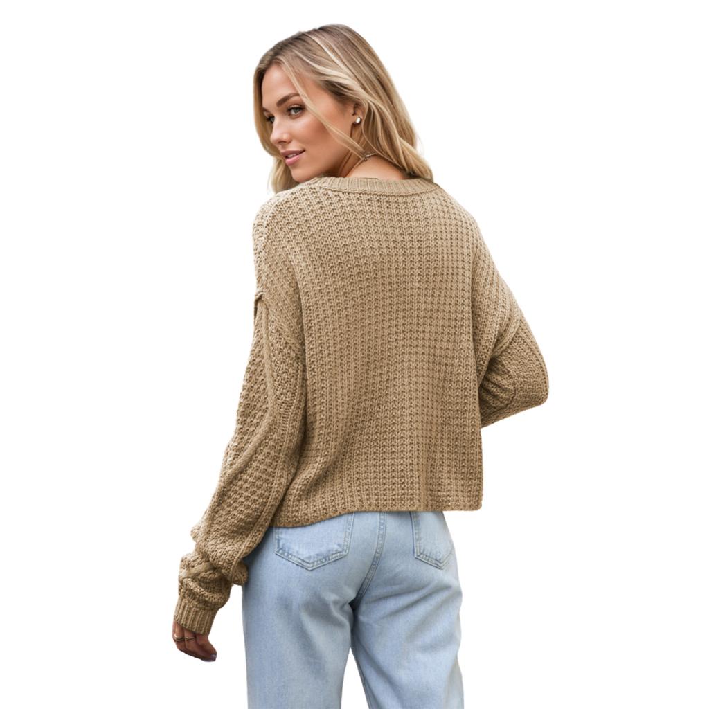 Осенне-зимний женский свитер большого размера с витыми пуговицами, свободный объемный вязаный свитер