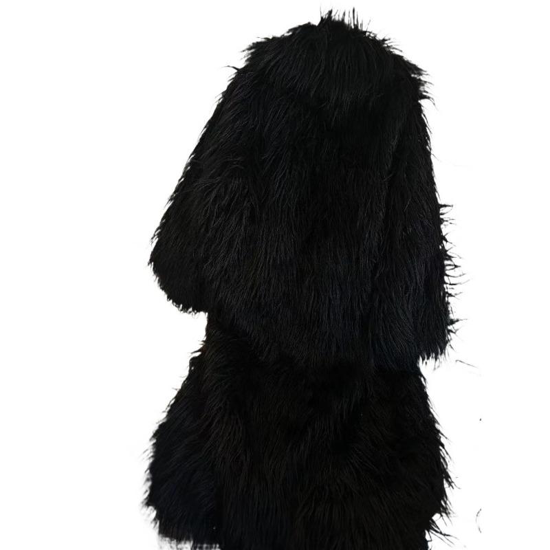 Autumn and Winter Beach Sheep Fur Imitation Fur Coat Women's Extended Fashion Black Long-sleeved Plush Coat