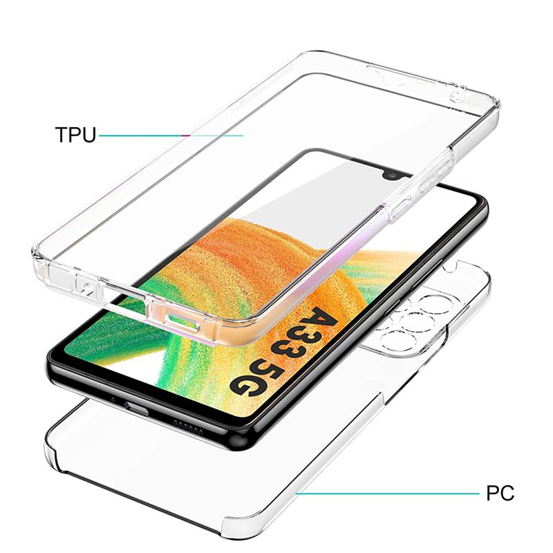 Двойной прозрачный силиконовый чехол на 360° для Samsung Galaxy A53 A73 A33 A22 A13 A52S A12 A51 S21 S22 Redmi Note 11 10C iPhone 13 12 11 Pro Max передняя задняя крышка