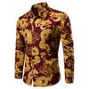 Golden Dragon Print Long Sleeve Shirt Single Breasted Slim Fit Button Retro Social Dress Shirt