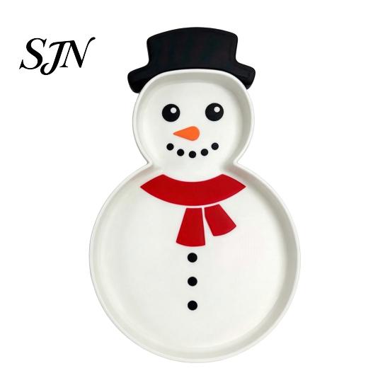 Holiday Serving Tray Christmas Snowman Tray, Party Decorative 3D Divided Food Printed Platter Dish for Snacks, Candies, Goodies, Jewelry