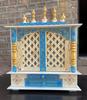 Embossed Painted Wood Mandir: Antique Finish Wall Shrine, Puja Ghar