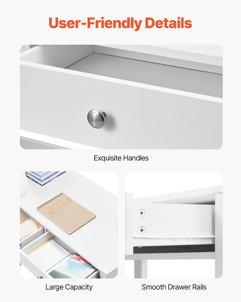 Small Desk with Drawers, Kids Desk for Bedroom, Modern Simple Study Table for Drawing, Reading, Writing, Rectangle MDF Furniture Study Storage Table