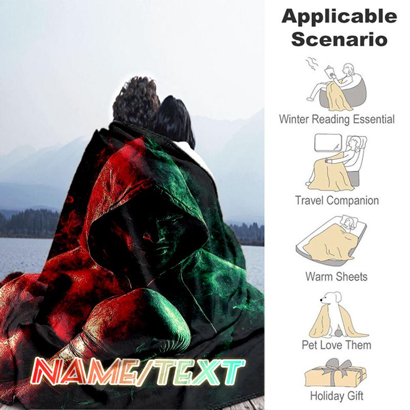 1PC Custom Name Power Hoodie" flannel blanket versatile,all-season throw suitable for the living room,bedroom,camping,travel,and gift