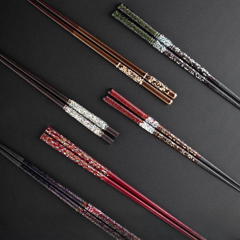 Handmade Chopsticks High Appearance Level Creative Home Tableware Fritillaria Solid Wood Tip High-grade Serving Chopsticks Gifts