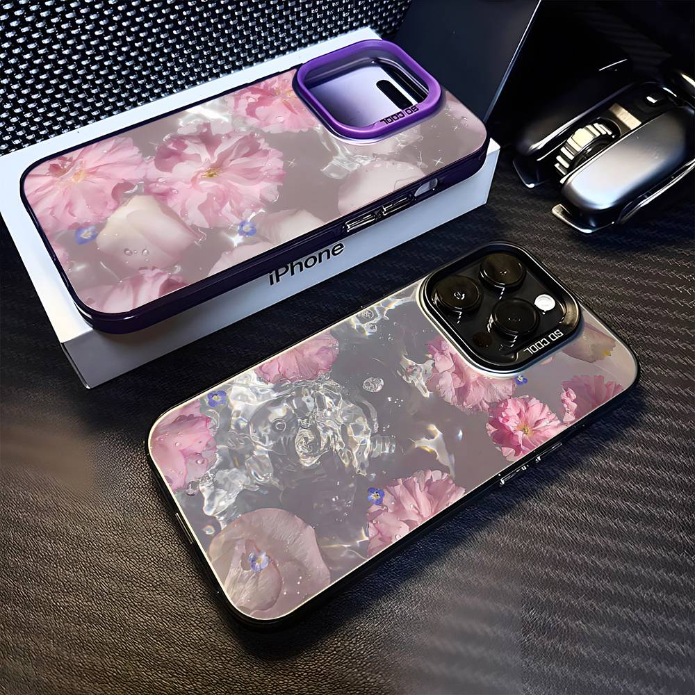 Цветы в воде Реалистичный чехол для телефона для iPhone17,16,15,14,13,12,11 Plus,Pro Max Фиолетовый Матовый Ударопрочный чехол