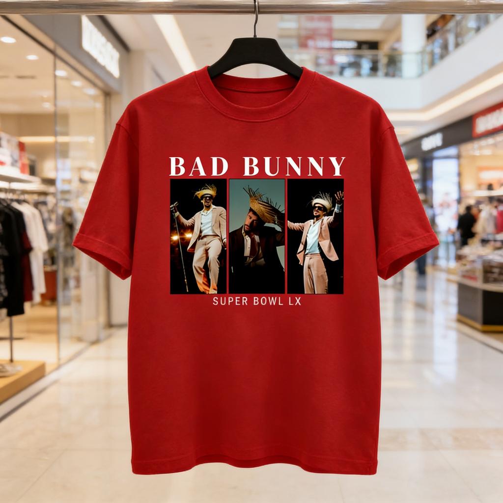 Bad Bunny Графические футболки Super Bowl С коротким рукавом Хлопковая футболка 2026 Мужская Женская Хлопок Новая Футболка Женская С принтом Уличная одежда