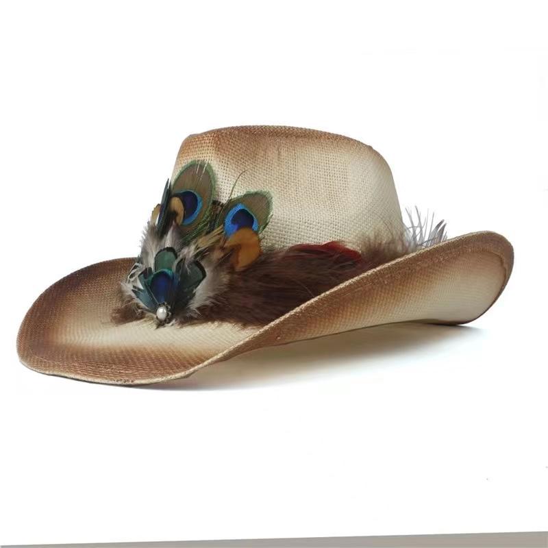 Three-dimensional Embroidery Handmade Straw Hat Western Cowboy Hat Men Cap Outdoor Women Hat Light Luxury