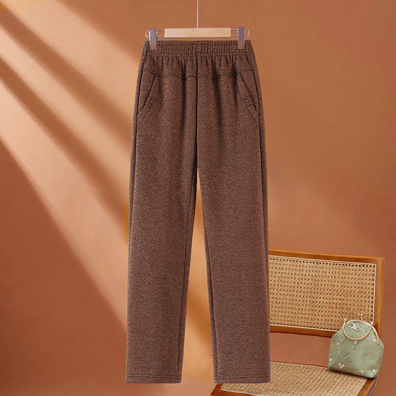 Mom's Spring Style Fleece-Lined Loose High Waist Plus Size Pants for Middle-Aged & Elderly Women