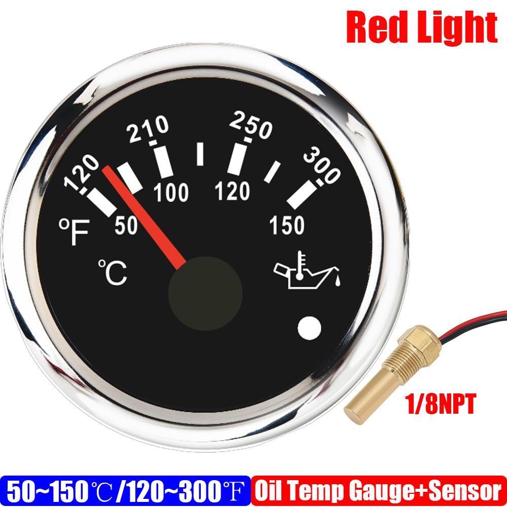 ZMFJH 50~150℃/120~300℉ 52mm Oil Temperature Gauge with Flashing Alarm Red Backlight Oil Temp Meter for Auto Car Marine 12V24V