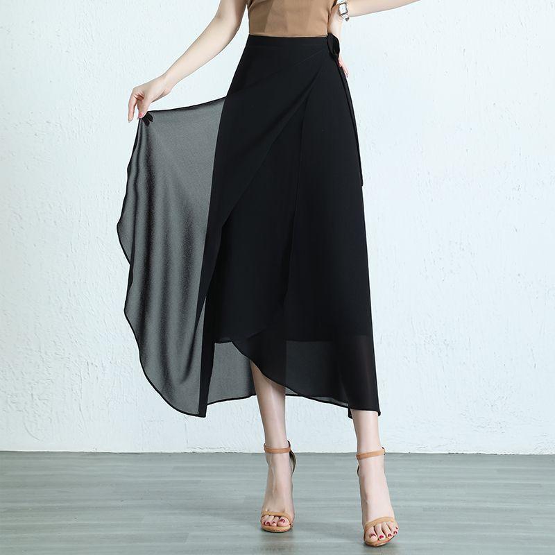Women One-piece Skirt Chiffon Wrap Summer High Waist Show Thin Sweet Lady Midi Seaside Ruffled Wrap Skirts