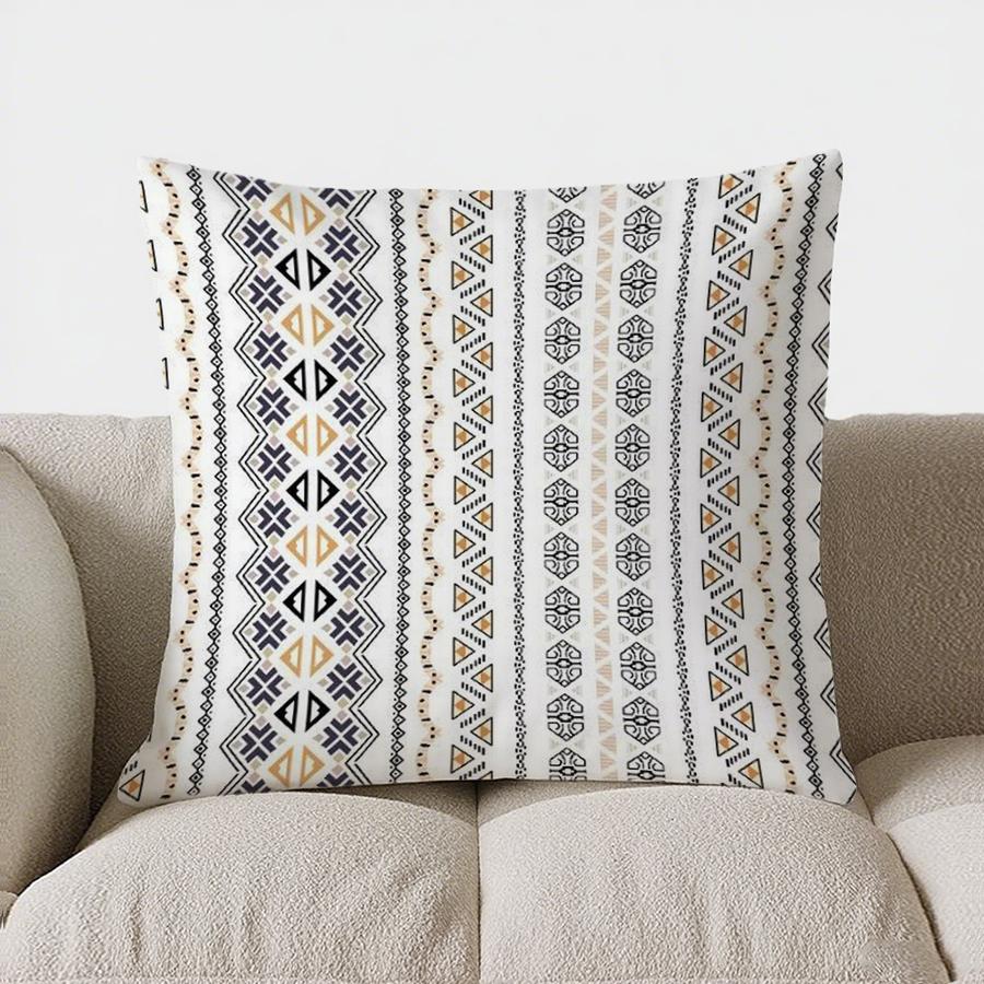 Bohemian Black And White Geometric Double-Sided Printed Pillow Cover Short Plush Suitable Living Rooms Sofas Throw Cushion Cover