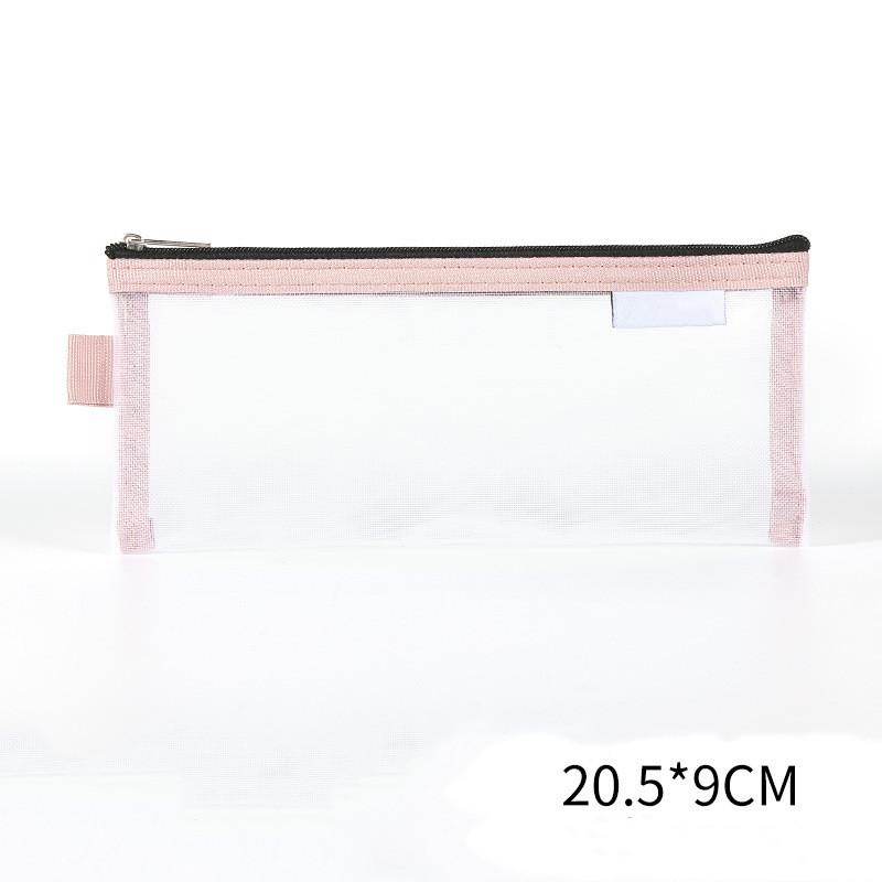 Large Capacity Simple Color Pencil Case Student Exam Series Hand Account Net Yarn Transparent Stationery Storage Supplies Bag