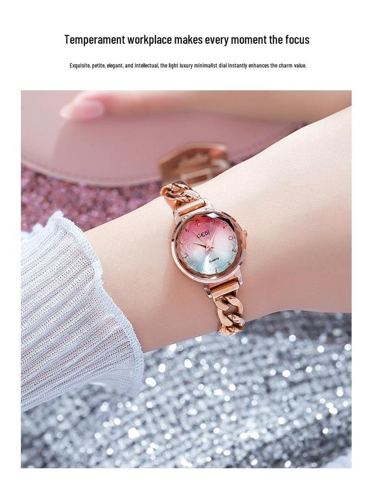 Gedi Fashion Градиентный циферблат Женские джинсовые часы-цепочка Водонепроницаемые кварцевые часы