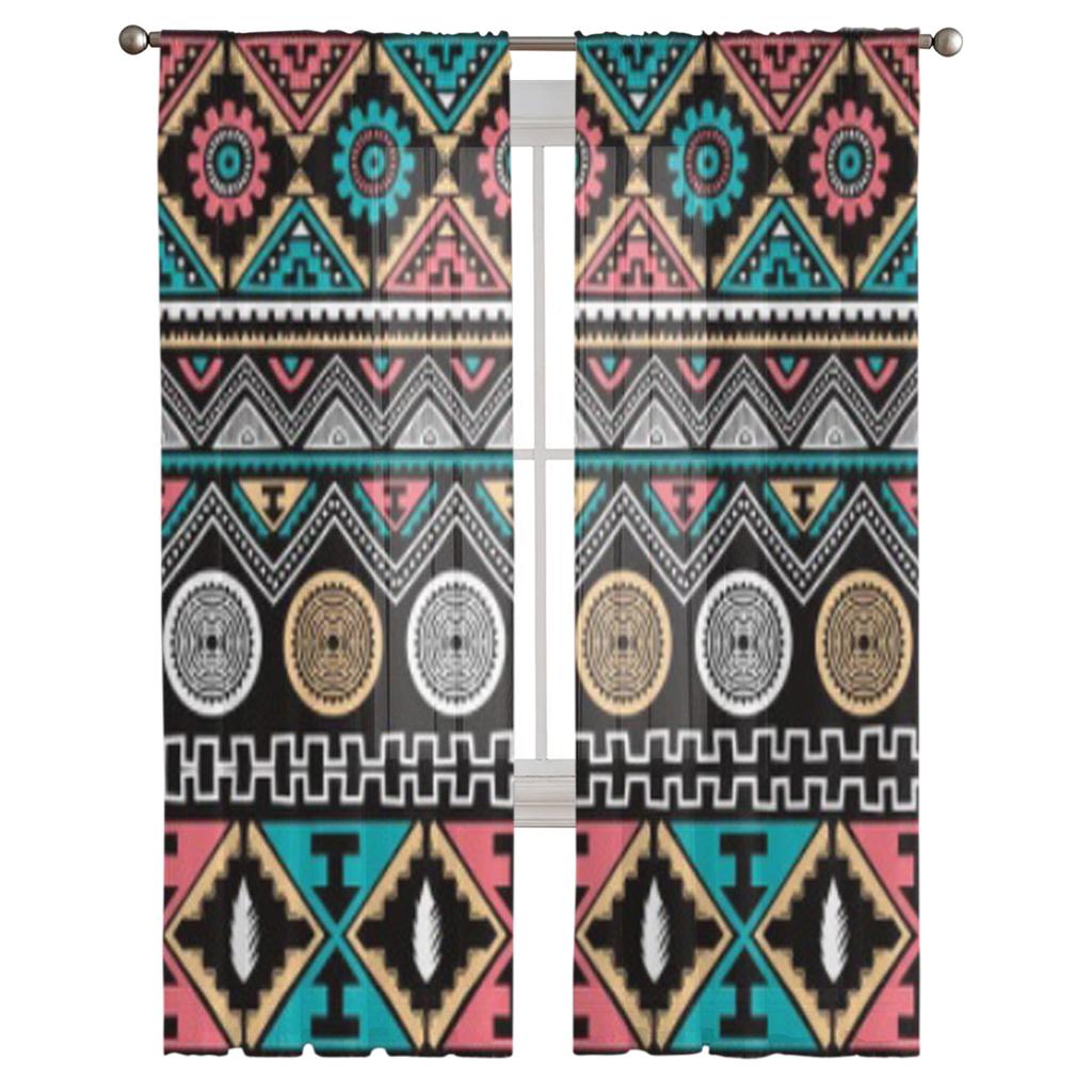 Цветные тюлевые прозрачные шторы с этническим узором для гостиной, спальни, кухни, украшения, вуаль, шторы из органзы