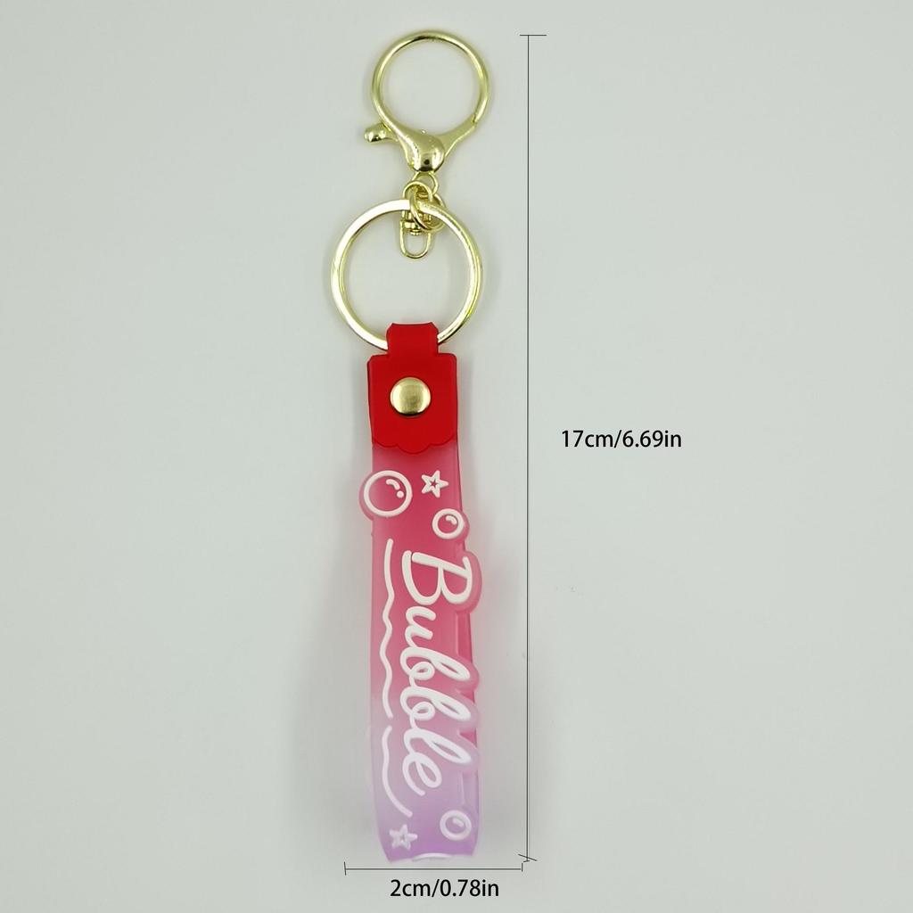 PVC Keychain with Leather Cord and Candy Soft Rubber Doll, Transparent Lanyard, and Jelly Gradient Color Hand Rope