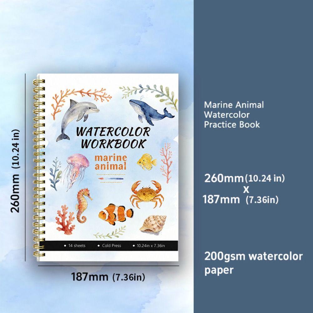 Marine Animal Theme Watercolor Practice Book Spiral Bound Painting Notebook  Beginner Learning