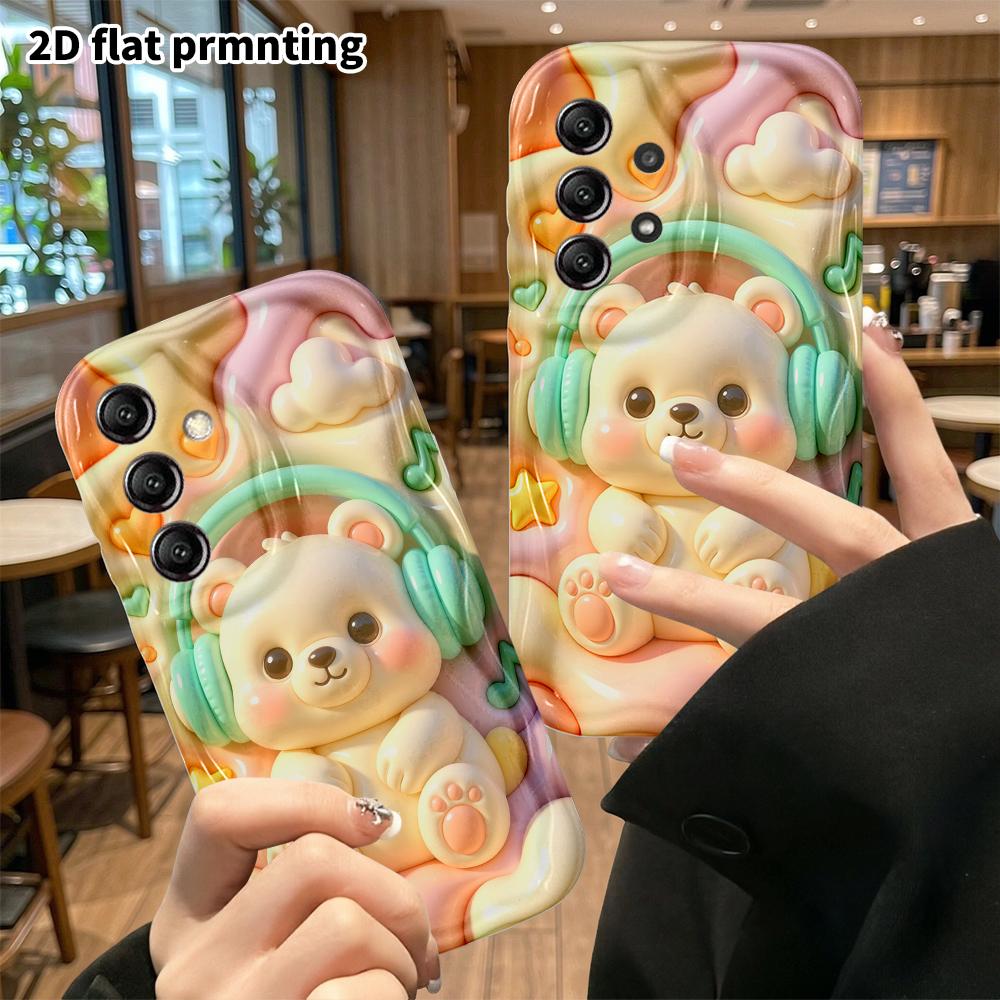 Phone Case: 2D flat, suitable for Samsung Galaxy A34 A35 M05 M06 S20 S22 S21 FE Plus 5G protective cases, comes with a little white bear wearing headp