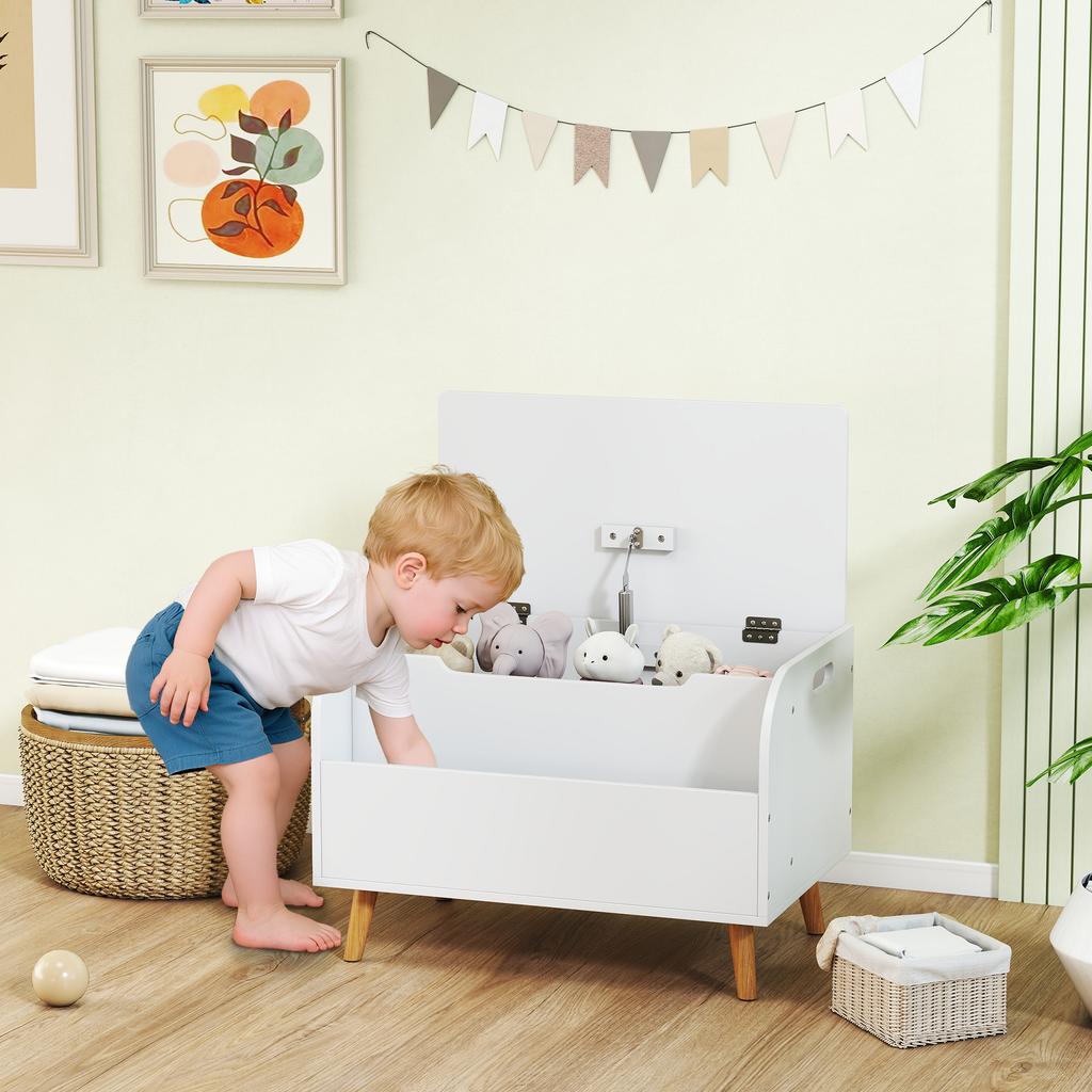 Children's toy chest, children's storage chest, foldable lid and open compartment, 60x40x43cm, white