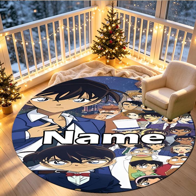 Custom Name Personalized Anime Print Round Rug, Versatile Home Decor Carpet, for Playroom, Apartment, Balcony, Entryway, Hallway Gift