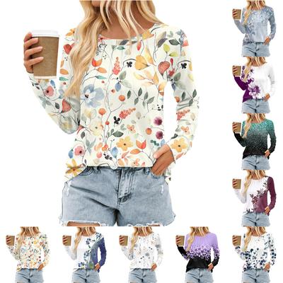 Женский плиссированный топ с длинными рукавами, поясом, цветочным принтом и круглым вырезом