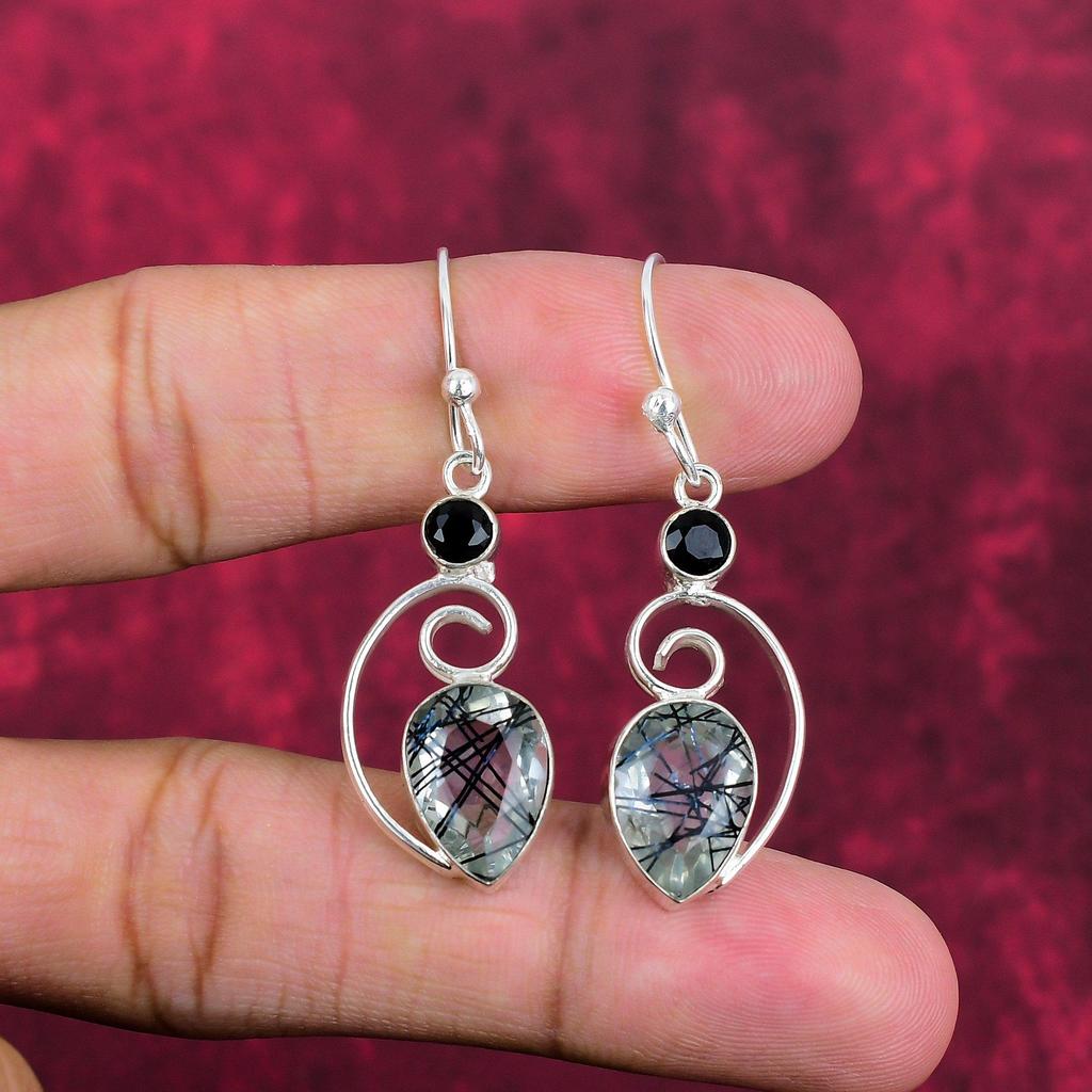 Черный рутил, серьги с черной шпинелью, драгоценные камни, серьги ручной работы из цельного серебра 925 пробы, ювелирные изделия последнего дизайна