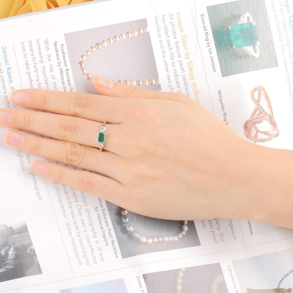 AAA Nano Emerald Rectangle 925 Sterling Silver Round White Cubic Zirconia Fashion Jewelry Rings