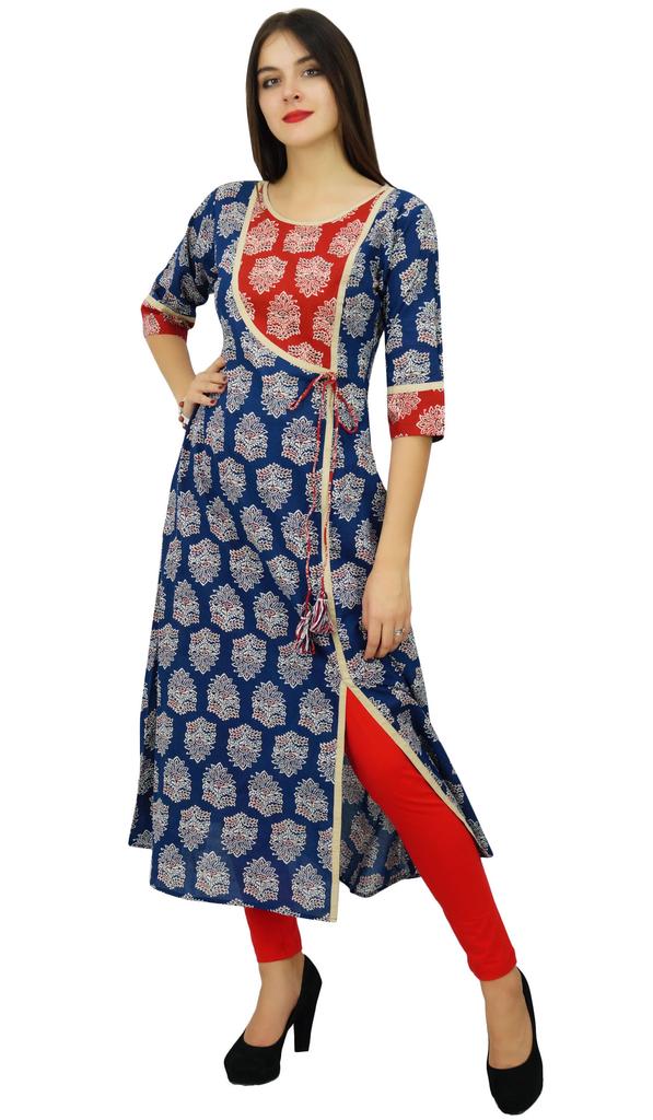 Bimba Womens Designer Angrakha Style Cotton Kurta Kurti Formal Ethnic Wear