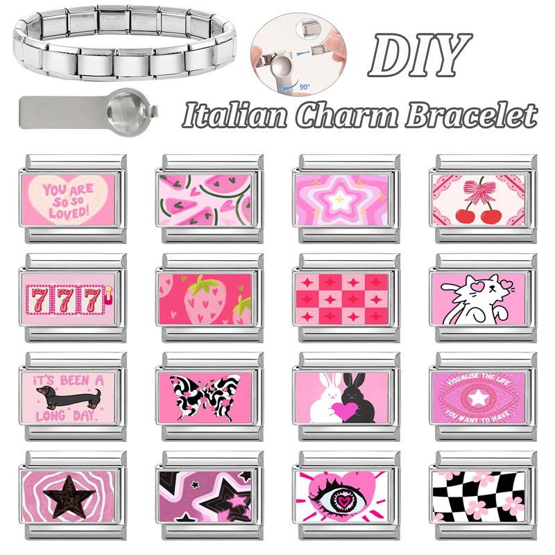 Розовая серия Y2K для девочек Глаз Кролик Звезда Бабочка Вишня Итальянский Шарм Звенья Подходят для Браслета из Нержавеющей Стали 9 мм Изготовление Украшений Своими Руками
